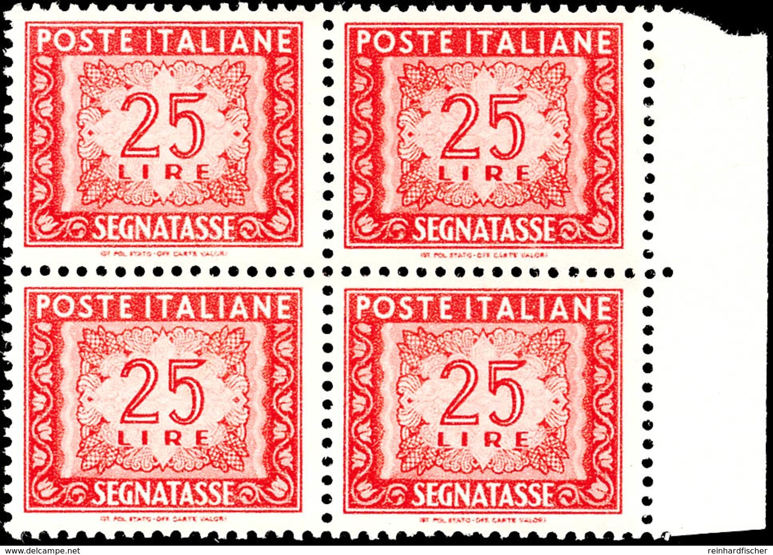 25 Lire Rot, Portomarke, Viererblock Vom Rechten Bogenrand, Tadellos Postfrisch, Mi. 600.-, Katalog: 84(4) ** - Non Classés