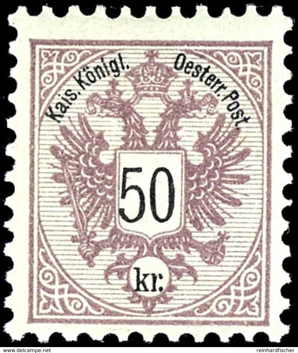 1883, 50 Kr. Doppeladler Mittelbraunlila/schwarz, Tadellos Postfrisch, Unsigniert, Außergewöhnlich Schönes Stück Der In  - Altri & Non Classificati