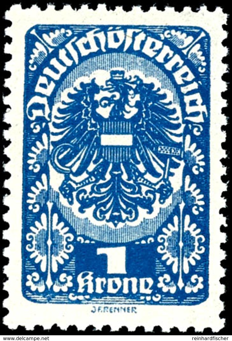 1919, 1 Kr. Freimarke Schwärzlichultramarin, Tadellos Postfrisch, Seltene Farbe, Gepr. Puschmann VÖB Mit Fotoattest (für - Altri & Non Classificati