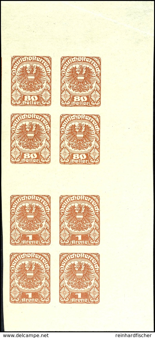 1920, 80 Heller + 1 Krone Wappenzeichnung In Rötlichbraun, Probedrucke Als Senkrechter Zusammendruck Ungezähnt, Zwei Stü - Autres & Non Classés