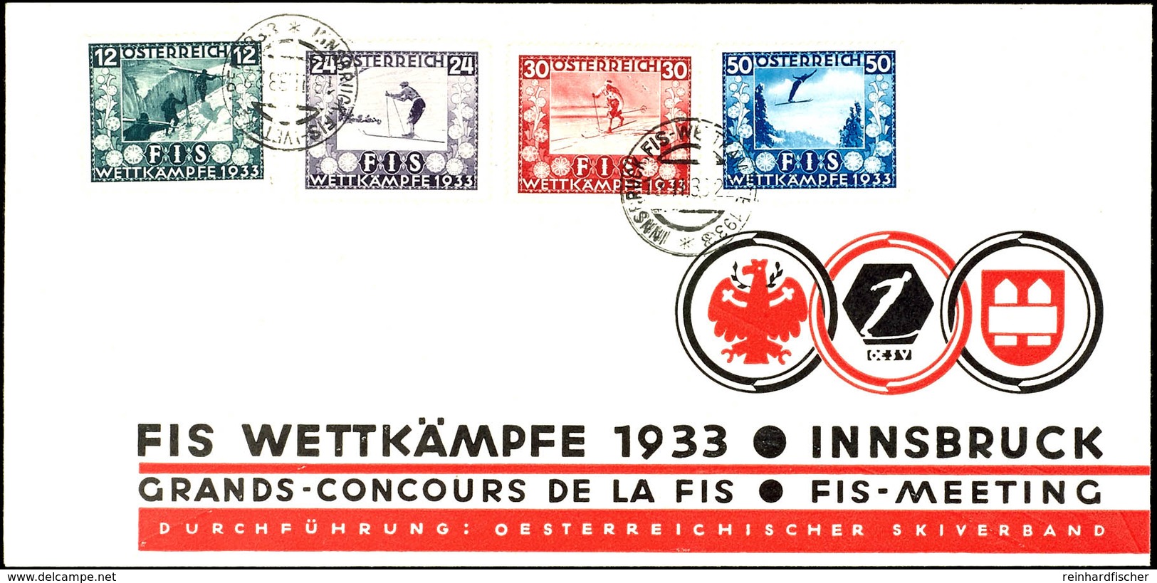 1933, 12 - 50 G FIS, 4 Werte Komplett Auf Entsprechendem Schmuck-Umschlag Mit Sonderstempel "INNSBRUCK FIS-WETTKÄMPFE 13 - Autres & Non Classés