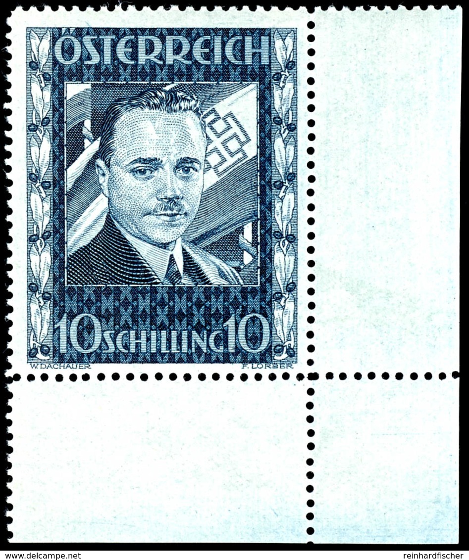 1936, 10 Schilling Dollfuss, Eckrandstück Unten Rechts (im Rand Zwei Falzreste), Marke Tadellos Postfrisch, Mi. 1.400.-, - Other & Unclassified
