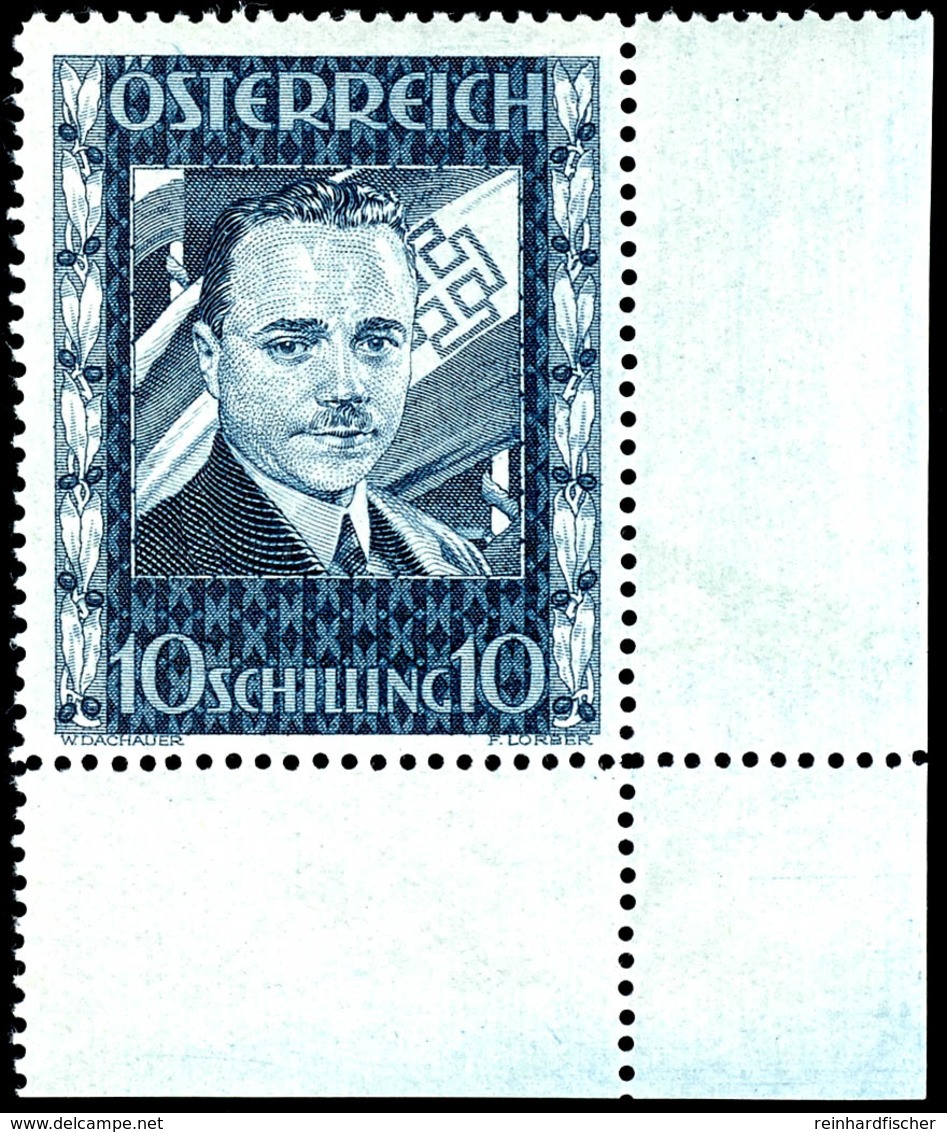 1936, 10 Schilling Dollfuss, Eckrandstück Unten Rechts (im Rand Zwei Falzreste), Marke Tadellos Postfrisch, Mi. 1.400.-, - Sonstige & Ohne Zuordnung