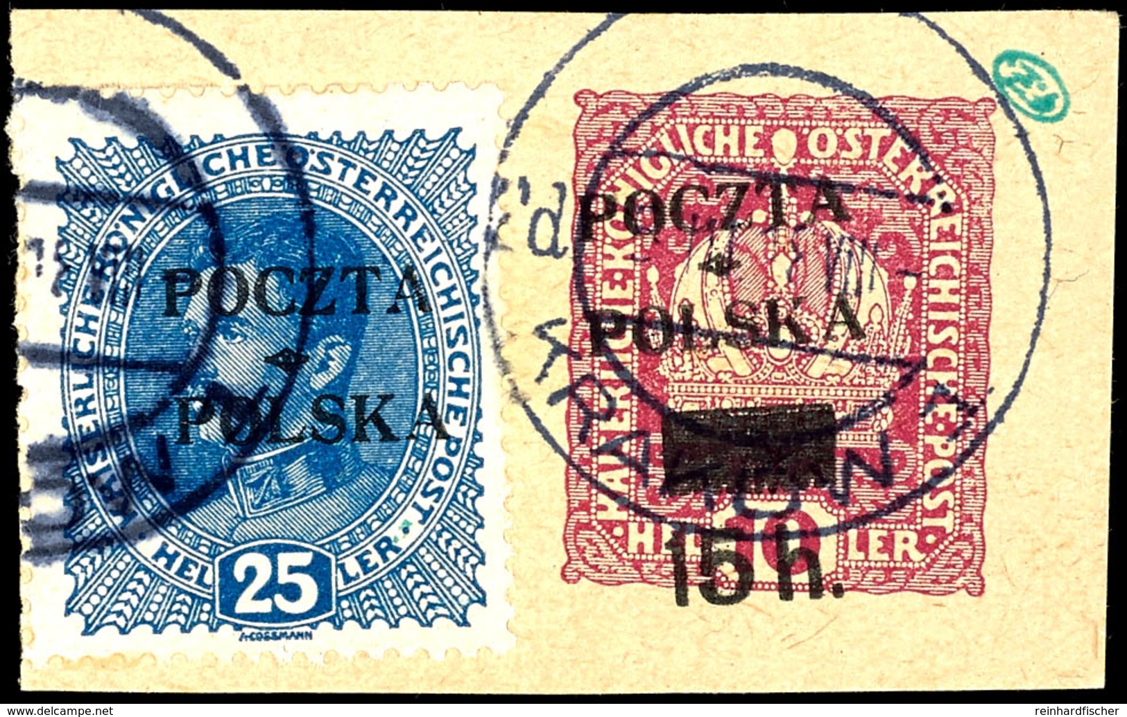 1919, 25 Heller Krakauer Ausgabe, Platte IIB - Feld 57, Tadellos Gestempelt Mit Aptiertem Stempel "KRAKOW 1 5 III 19" (D - Pologne