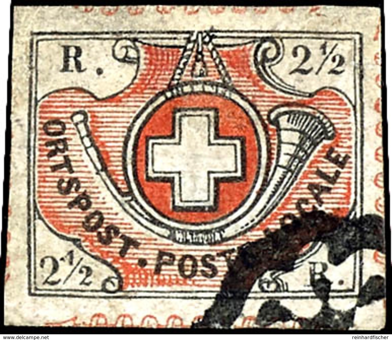 1850, 2 1/2 Rp Schild Mit Posthorn Und Schweizer Wappen, Sog. "Winterthur", Gestempelt Mit Schwarzer Rosette, Allseits V - Sonstige & Ohne Zuordnung