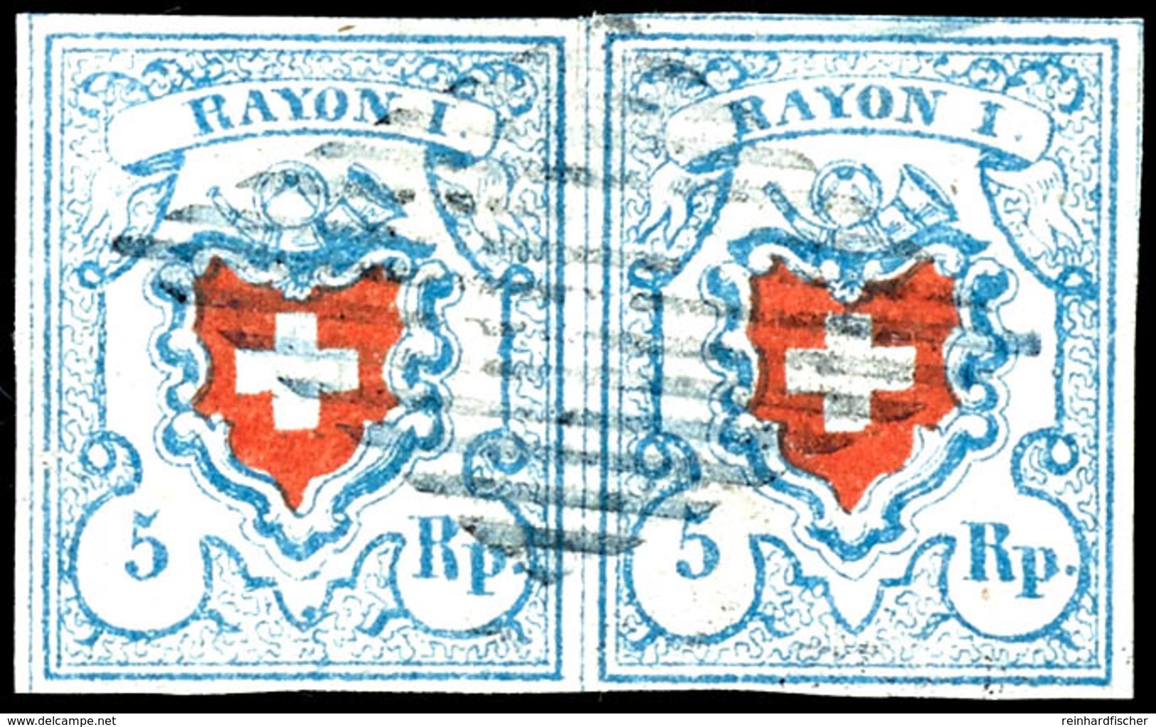 1851, 5 Rp. Rayon II, Ohne Kreuzeinfassung, Waagerechtes Paar Type 17 Und 28 Von Druckstein C2 (LO), Minimaler Vortrenns - Sonstige & Ohne Zuordnung