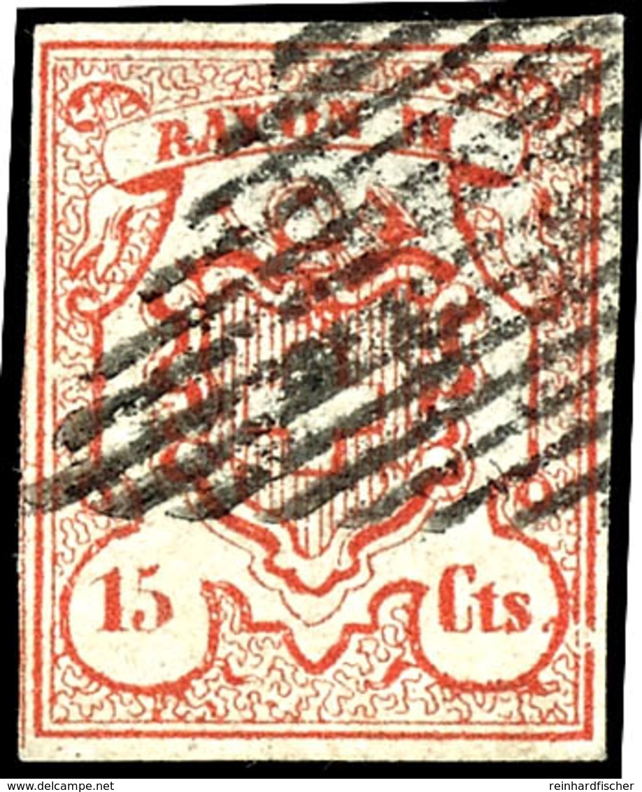 1852, 15 C. Rayon III.; Type 10 - Plattenfehler 5 Einfassungslinie Rechts Unten Unterbrochen, Entwertet Mit Schwarzer Ei - Sonstige & Ohne Zuordnung