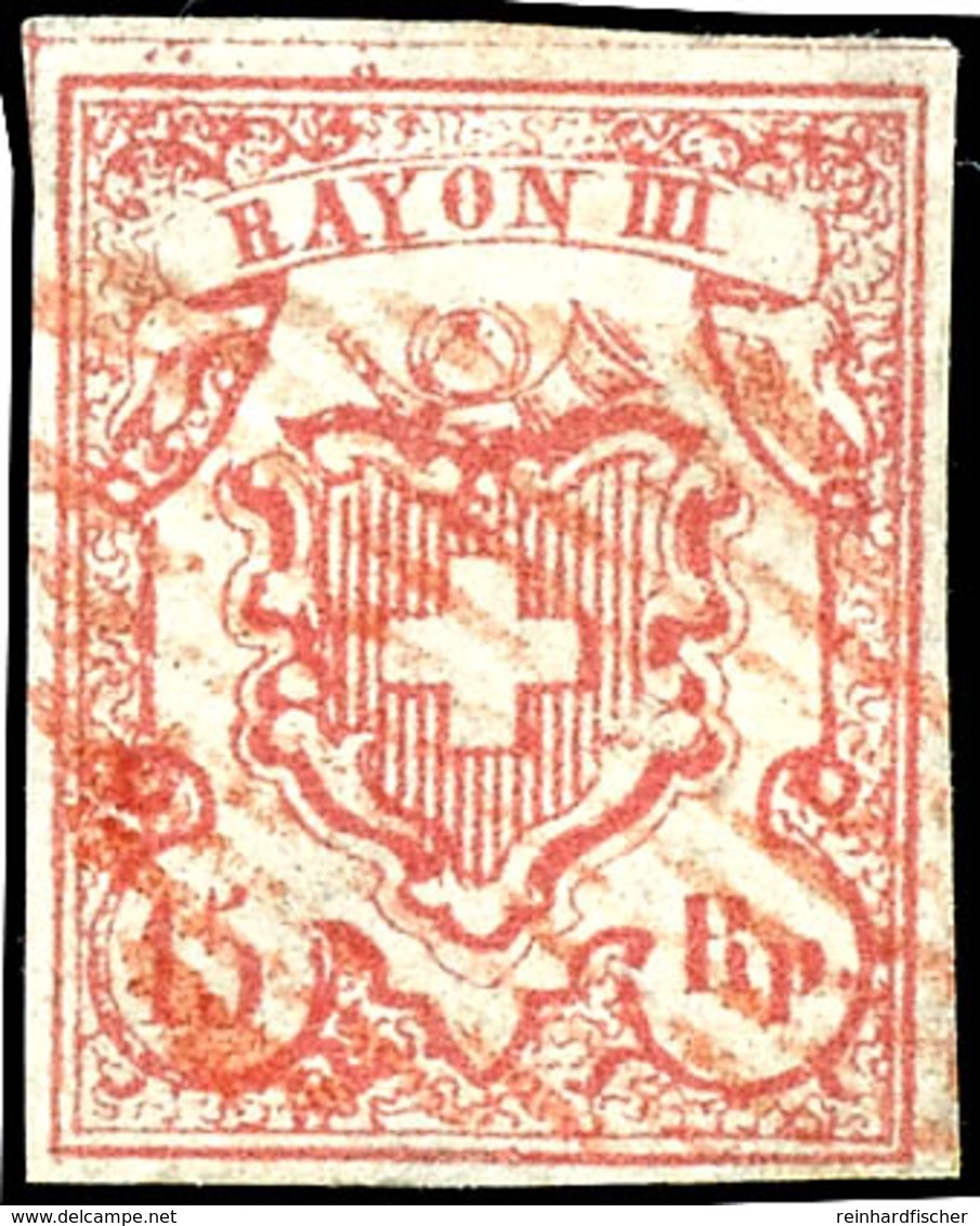 1852, 15 Rp. Rayon III., Type 8, Ziegelrot, Farbfrisches Und Vollrandiges Kabinettstück Mit Entwertung Durch Rote Eidgen - Autres & Non Classés