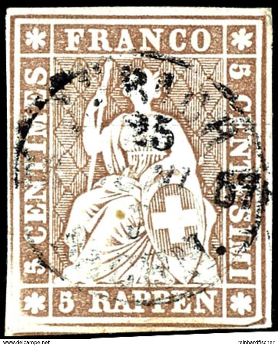 1854, 5 Rp. Sitzende Helvetia, Braun, Plattenfehler 4: "unten Rechts Abgeschrägt", Weißrandiges Und Farbfrisches Kabinet - Sonstige & Ohne Zuordnung