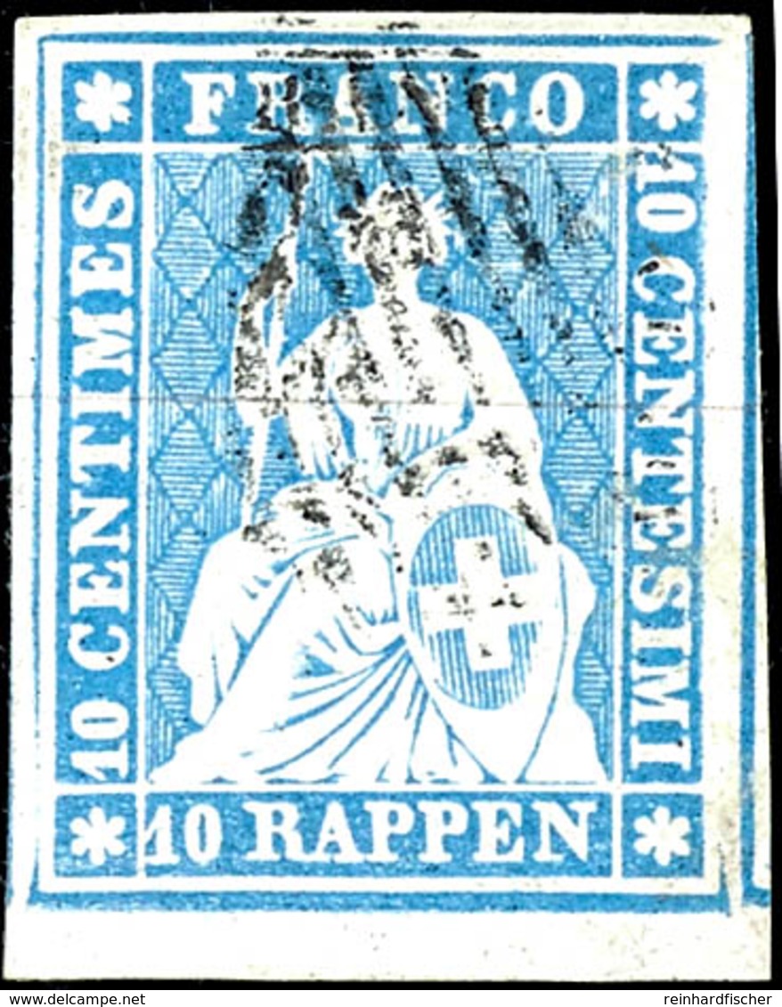 1855, 10 Rp. Sitzende Helvetia, Milchblau, Weißrandiges Kabinettstück In Farbfrischer Erhaltung, Vom Bogenunterrand, Ent - Other & Unclassified