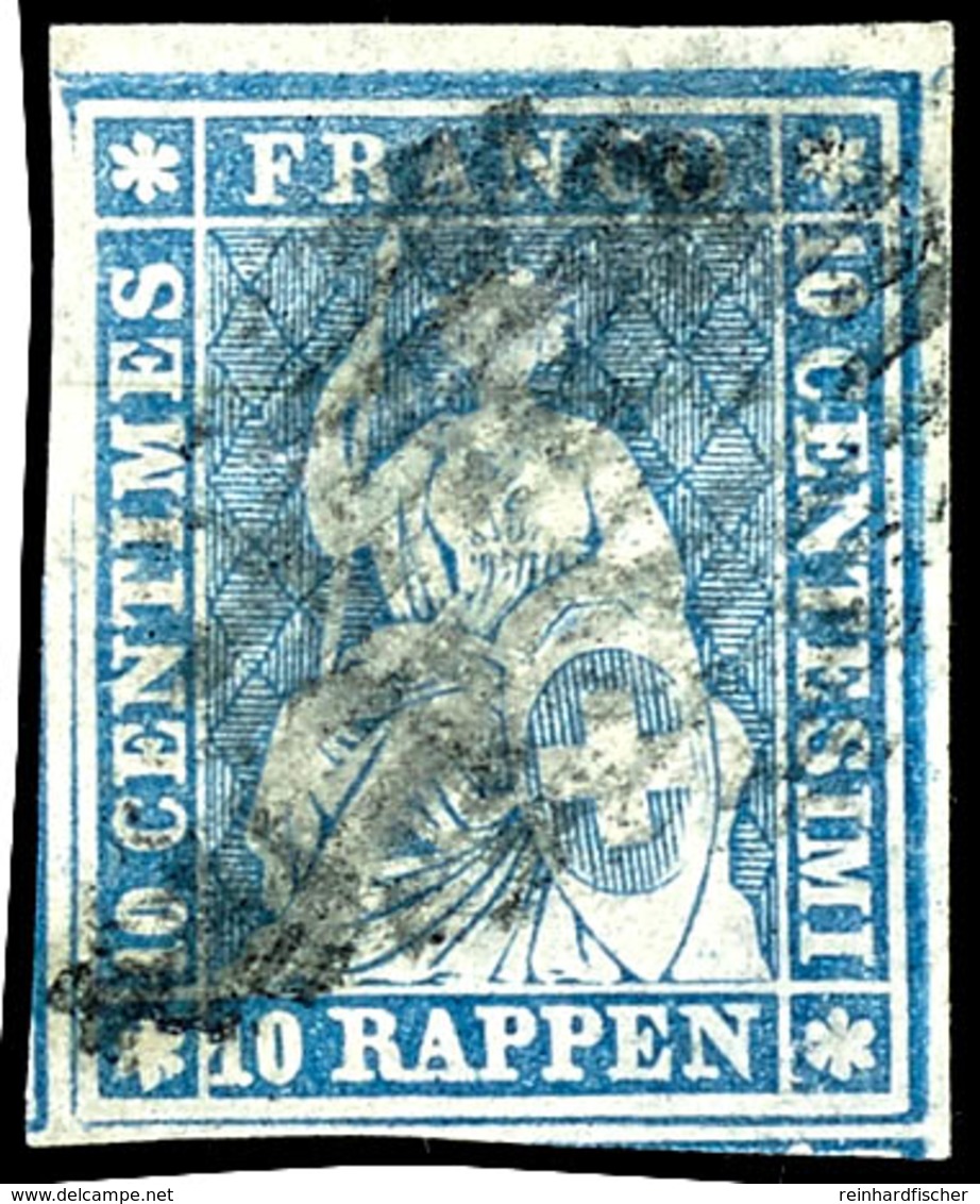 1856, 10 Rp. Blau, 1 Bernerdruck Auf Dünnem, Stärkefreiem Münchnerpapier, Grüner Seidenfaden, Weißrandiger Schnitt, Tade - Other & Unclassified