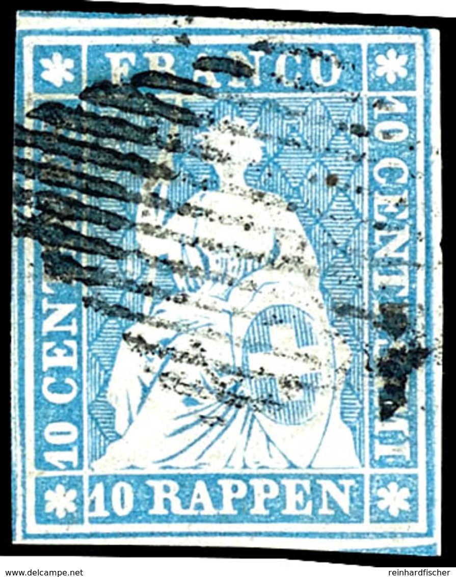 1856, 10 Rp. Grünlichblau, Hellroter Seidenfaden, 2. Druckperide - 3 Berner Druck, Voll- Bis Weißrandiger Schnitt, Klar  - Sonstige & Ohne Zuordnung