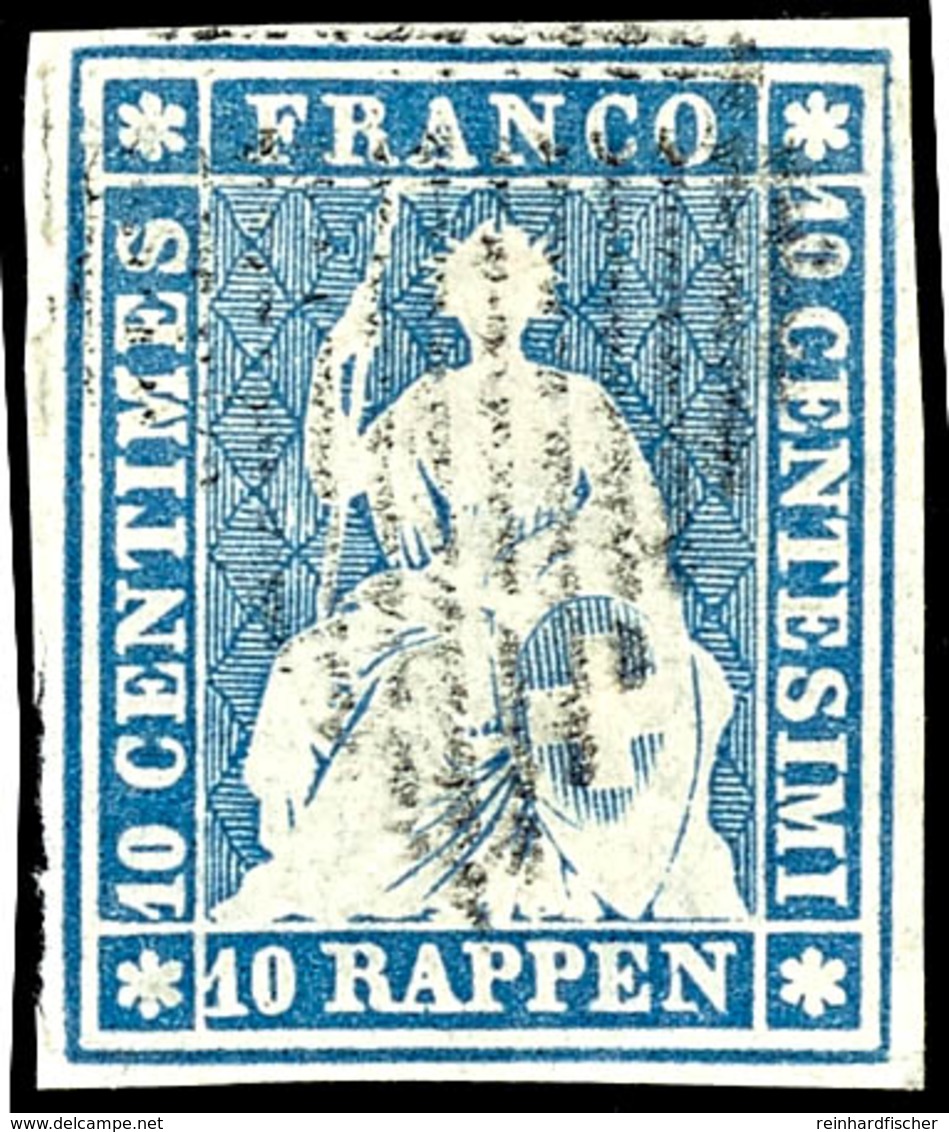 1854, 10 Rp. Preußischblau, Münchner Druck, Weißrandiger Schnitt, Tadellos Gestempelt Mit Schwarzer Eidgenössischer Raut - Altri & Non Classificati