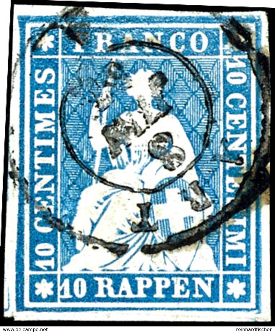 1856, 2 Rp. Sitzende Helvetia, Grünlichblau, Hellroter Seidenfaden, Abart "Seidenfaden Praktisch Außerhalb Des Markenbil - Autres & Non Classés