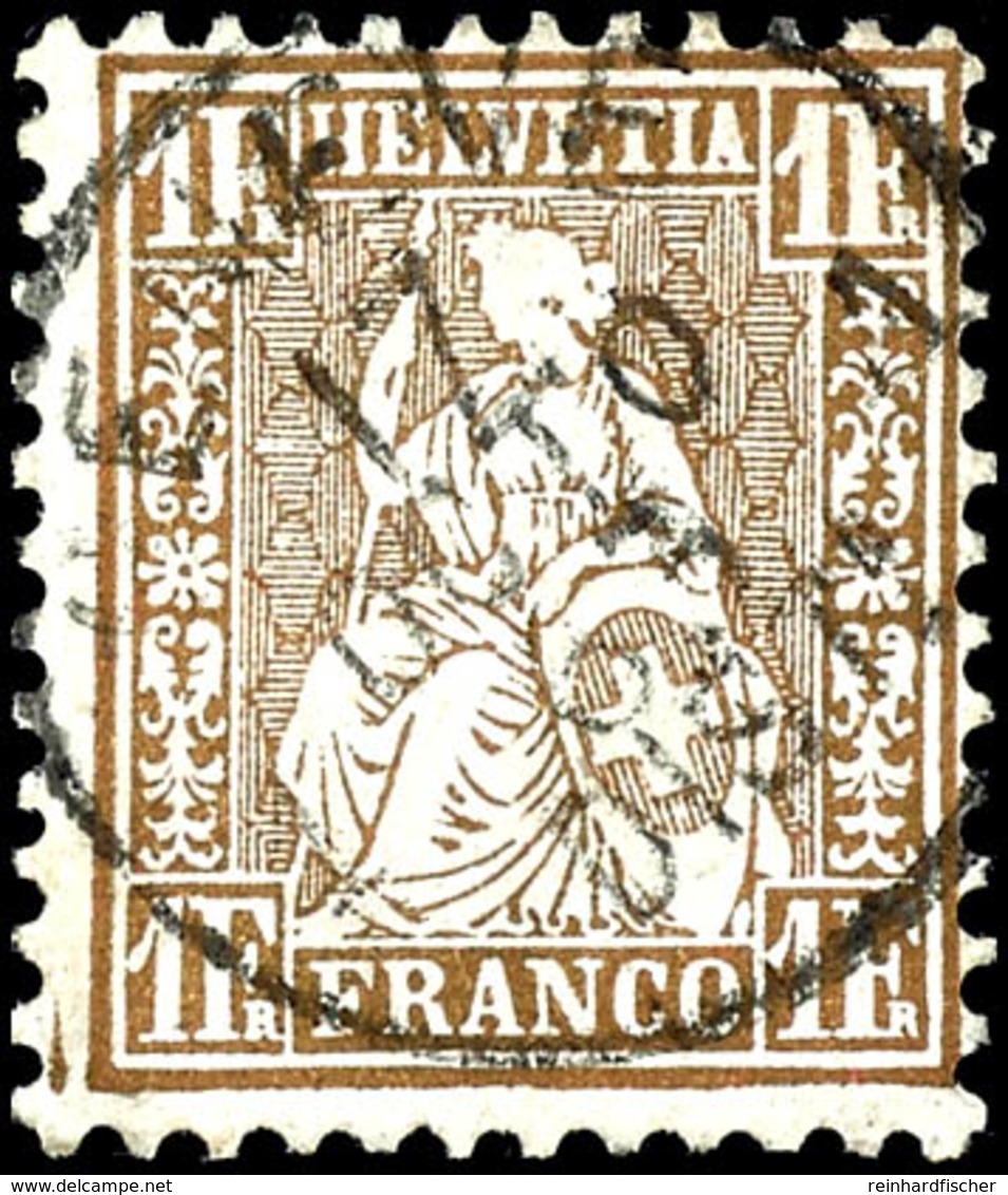 1862, 1 Fr. Sitzende Helvetia, Goldbronze, Unterdruck Rötlich, Farbfrisches Kabinettstück, Klar Gestempelt "Geneve 17 Oc - Other & Unclassified