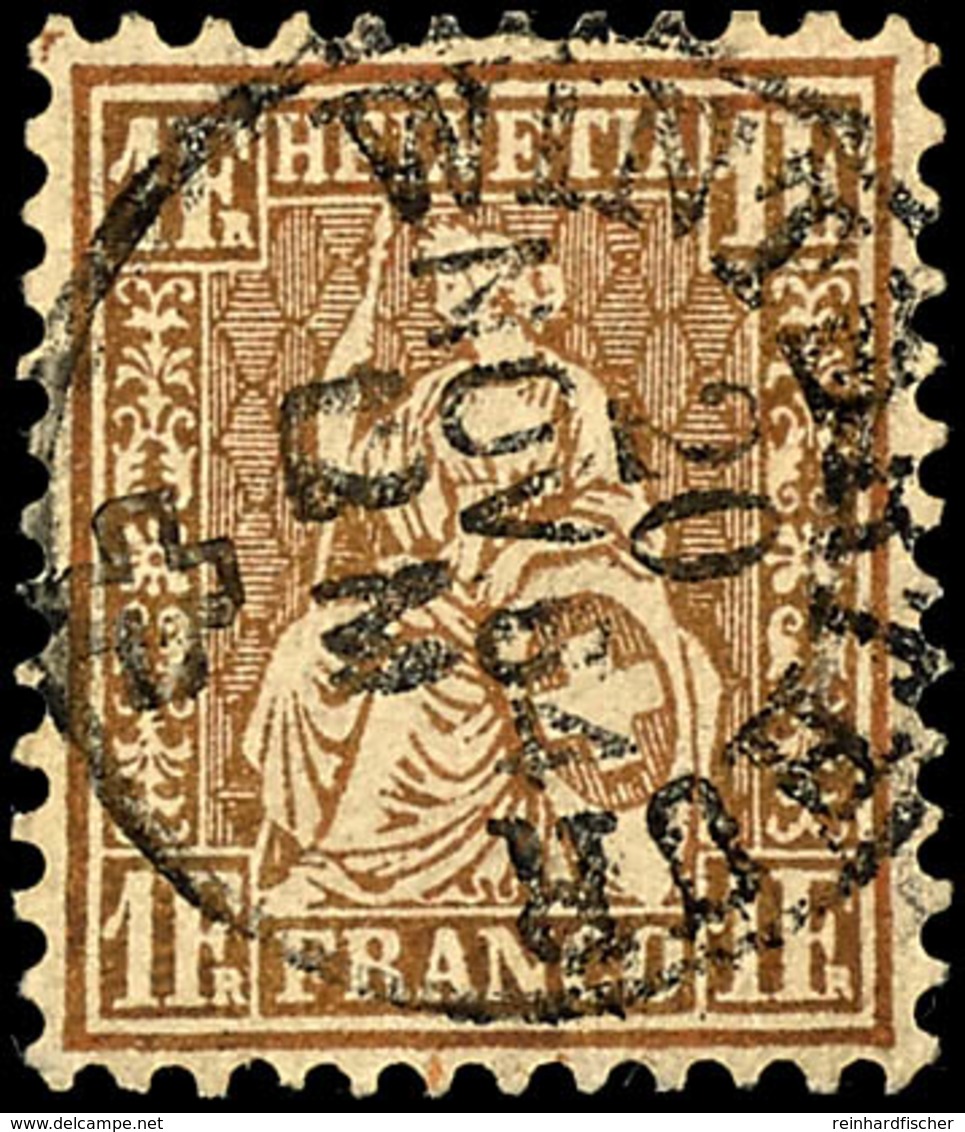 1862, 1 Fr. Sitzende Helvetia, Goldbronze, Unterdruck Rötlich, Farbfrisches Kabinettstück, Klar Gestempelt "Winterthur 2 - Other & Unclassified
