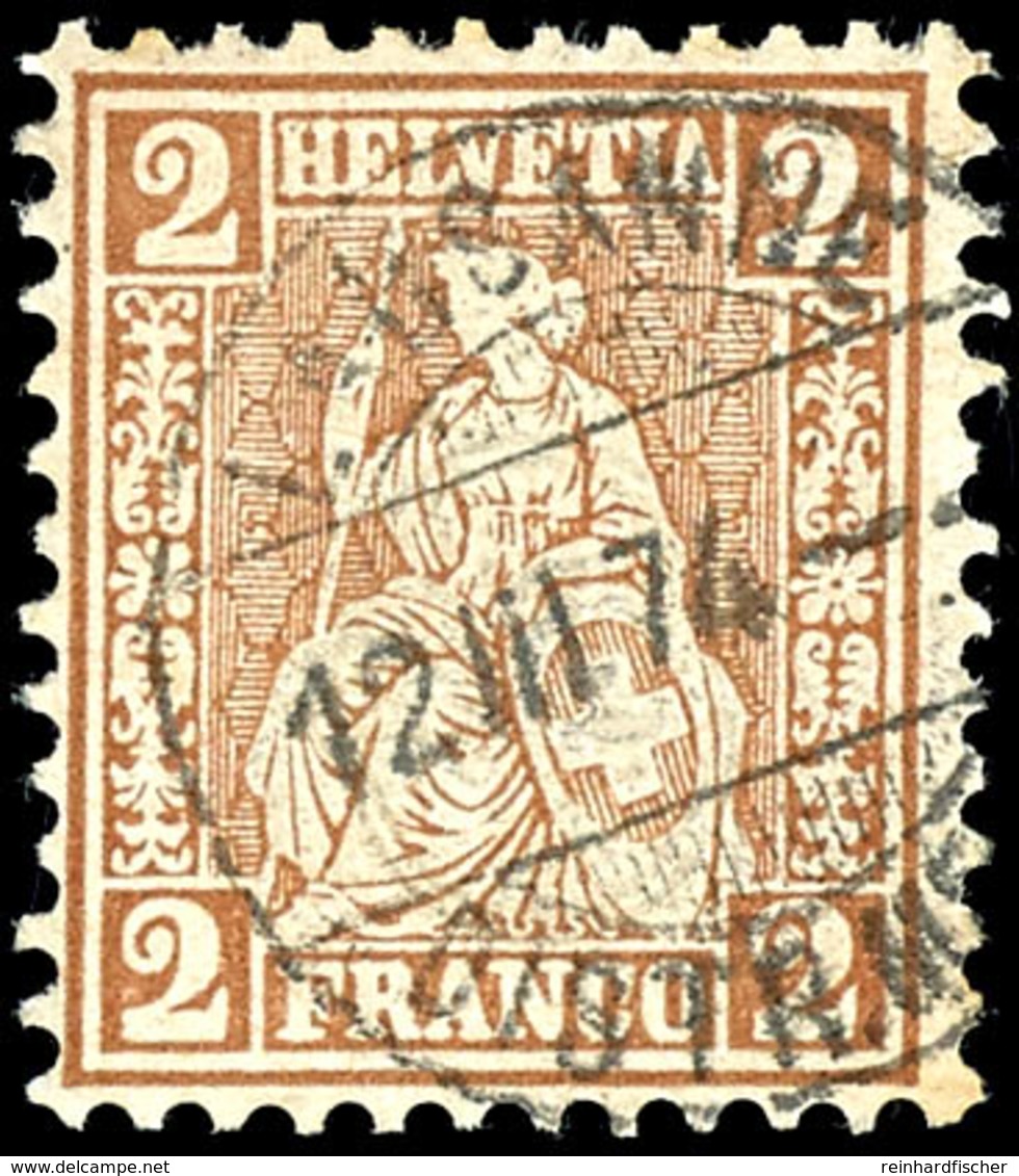 1867, 2 Fr. Sitzende Helvetia, Lebhaftrotbraun, Tadellos Gestempelt "Lausanne 12.III.74", Fotobefund Renggli SPBV: "echt - Sonstige & Ohne Zuordnung