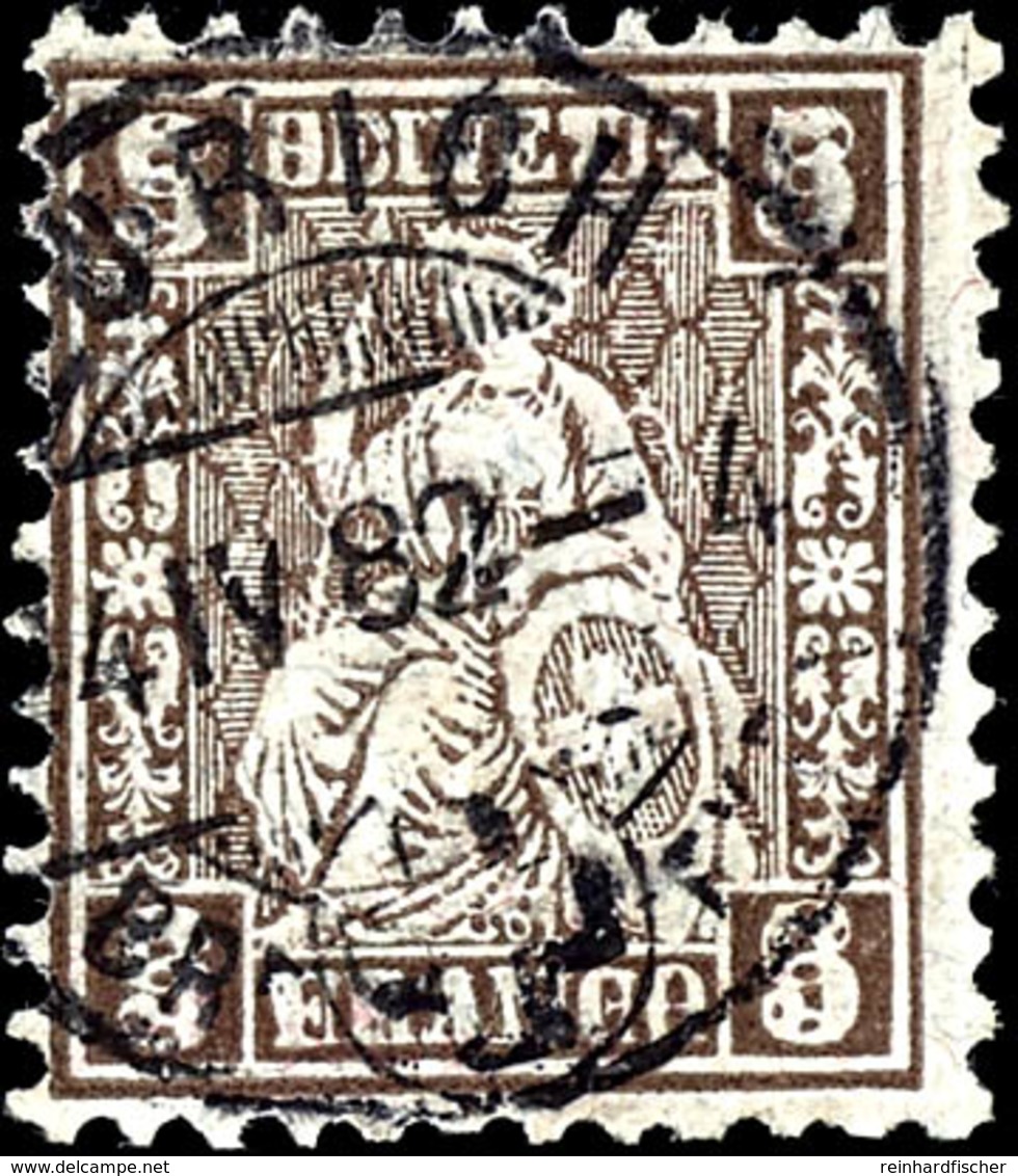 1881, 5 C. Sitzende Helvetia, Dunkelbraun, Abart "Doppelprägung, Eine Davon Kopfstehend", Tadellos Gestempelt "Zürich 24 - Autres & Non Classés