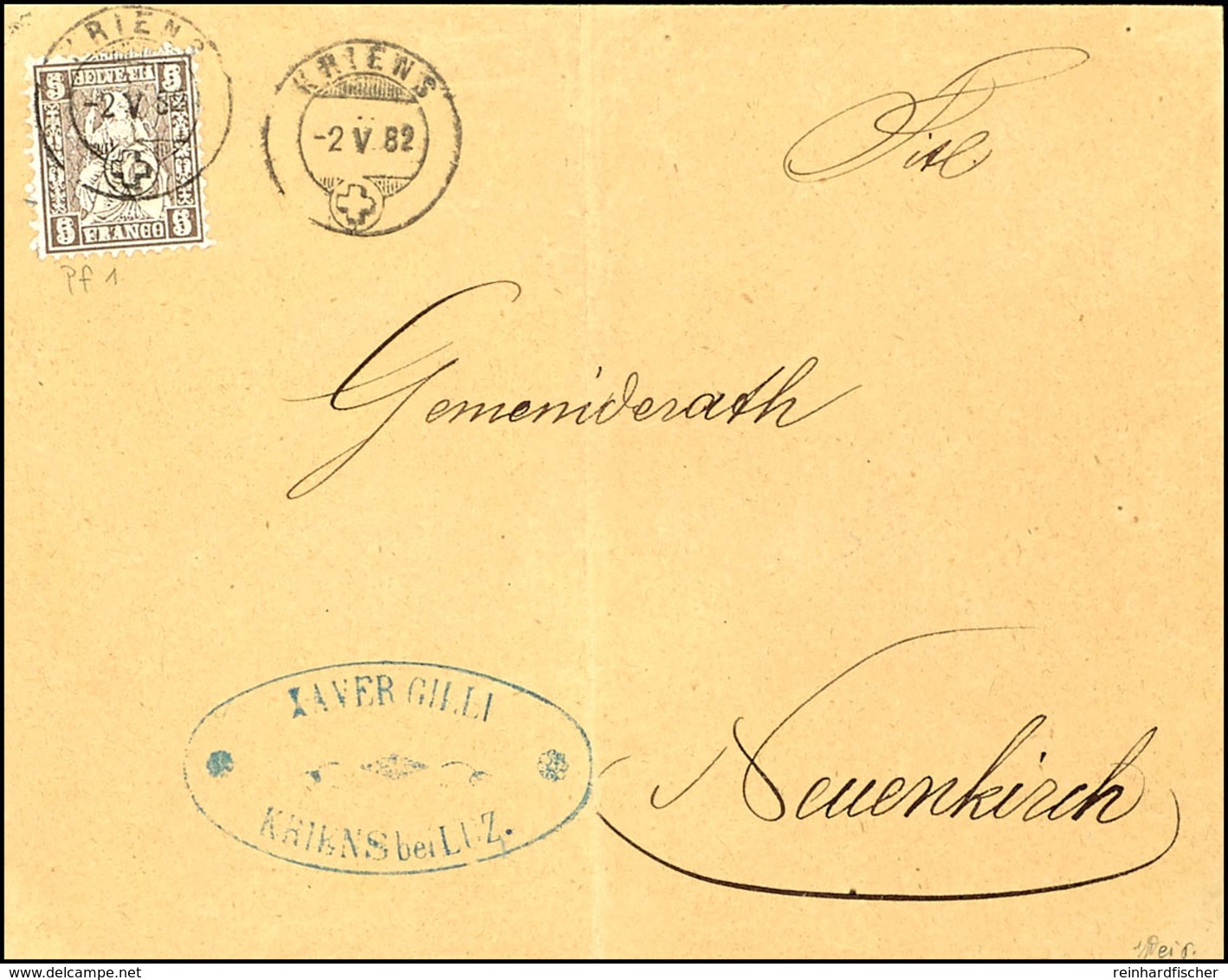 1881, 5 C. Sitzende Helvetia, Dunkelbraun, Abart "Doppelprägung, Eine Davon Kopfstehend", Portogerechte Einzelfrankatur  - Sonstige & Ohne Zuordnung