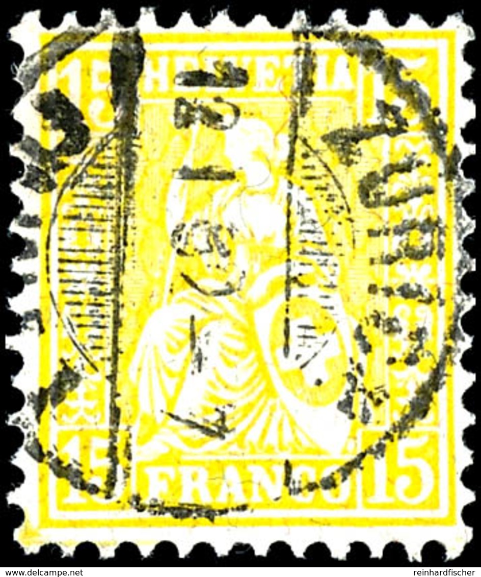 1881, 15 C. Sitzende Helvetia, Dunkelgelb, Zentrisch Gestempelt "Zürich 12 I 82", Fotobefund Renggli SBPV:" Echt Und Ein - Sonstige & Ohne Zuordnung