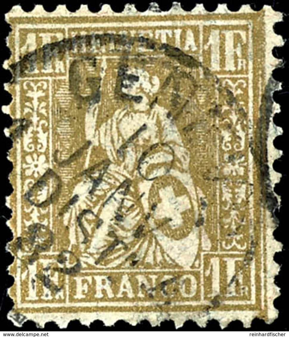 1881, 1 Fr. Sitzende Helvetia, Goldbronze, Klar Und Zentrisch Gestempelt "Geneve 10 JANV 82", Tadelloses Kabinettstück,  - Other & Unclassified
