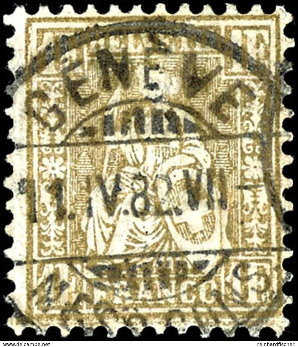 1881, 1 Fr. Sitzende Helvetia, Goldbronze, Klar Und Zentrisch Gestempelt "Geneve 11.IV.82", Tadelloses Kabinettstück, Fo - Autres & Non Classés