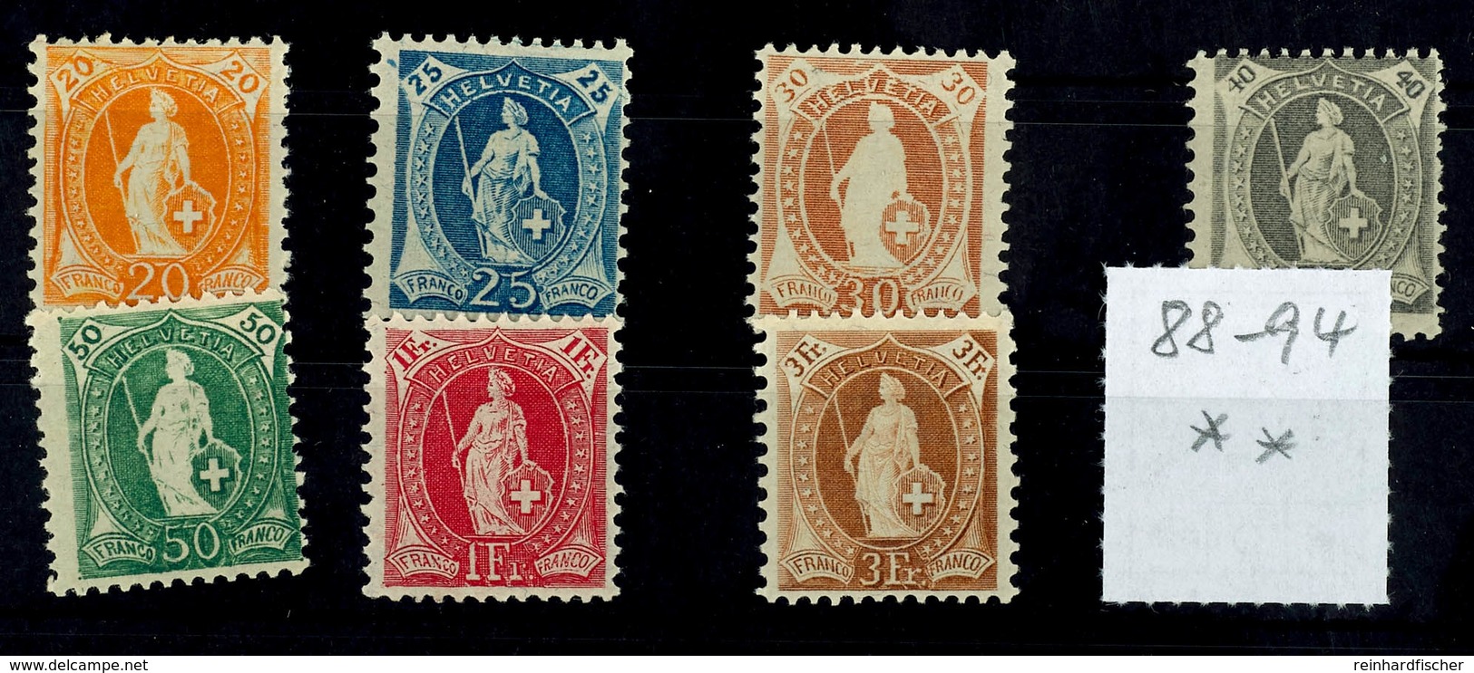 1907, 20 C. - 3 Fr. Stehende Helvetia Mit Faserpapier., Kompletter Satz Mit 7 Werten, Tadellos Postfrisch, Mi. 430.-, Ka - Other & Unclassified