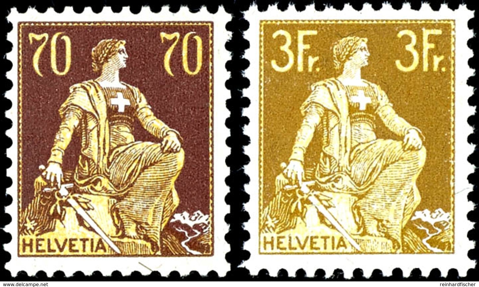 1908, 40 C. - 3 Fr. Sitzende Helvetia, 10 Werte Komplett, Tadellos Postfrisch, Für Die Seltene 3 Fr. Fotoattest Von Der  - Other & Unclassified