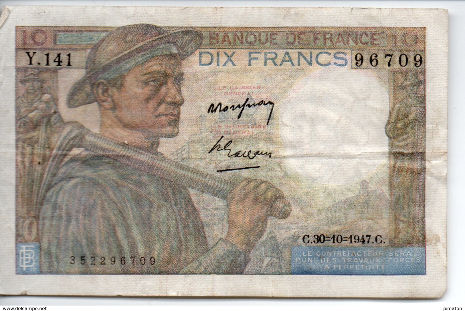 10 FRANCS  30 - 10 - 1947 - 10 F 1941-1949 ''Mineur''