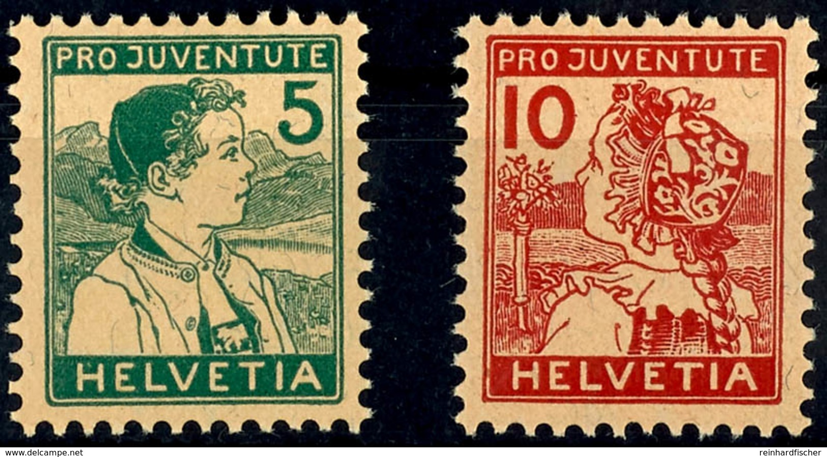 1915, 5 + 5 - 10 + 5 C. Pro Juventute, 2 Werte Komplett, Tadellos Postfrisch, Unsigniert, Mi. 250.-, Katalog: 128/29 ** - Autres & Non Classés