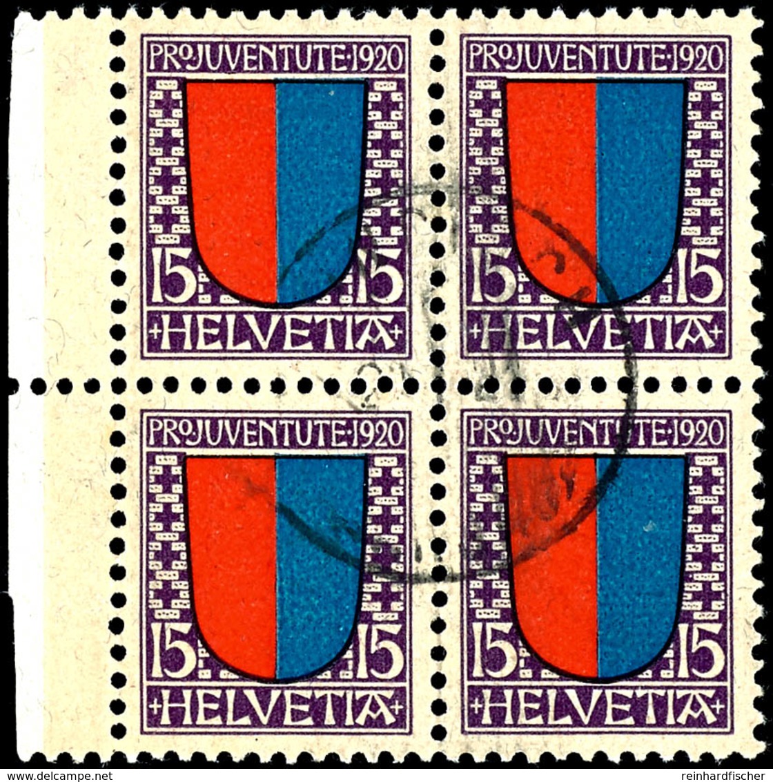 1920, 7 1/2 Rp. Bis 15 Rp. Pro Juventute, Viererblocksatz, Tadellos Gestempelt, Selten, Katalog: 153/55 (4) O - Sonstige & Ohne Zuordnung