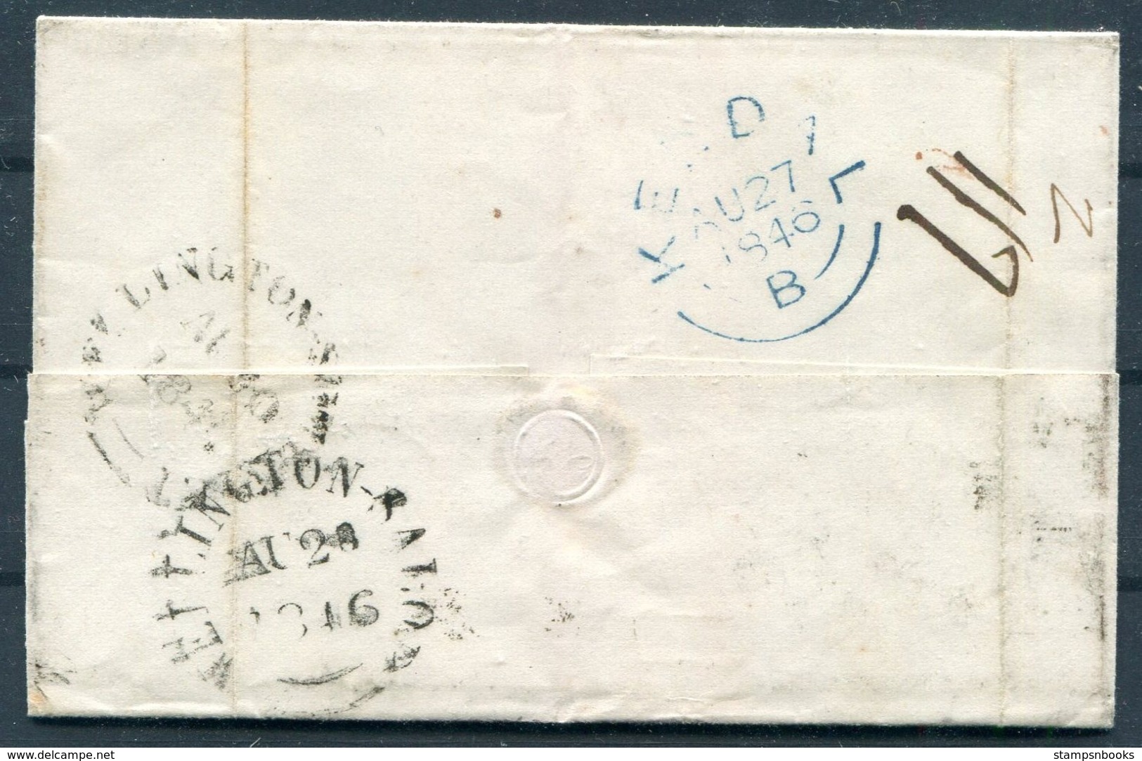 1846 GB 1d Red (FK) Wrapper Kendal Cumbria - Wellington Somerset. Missent Wellington Shropshire Salop. 117 Mileage Mark - Storia Postale