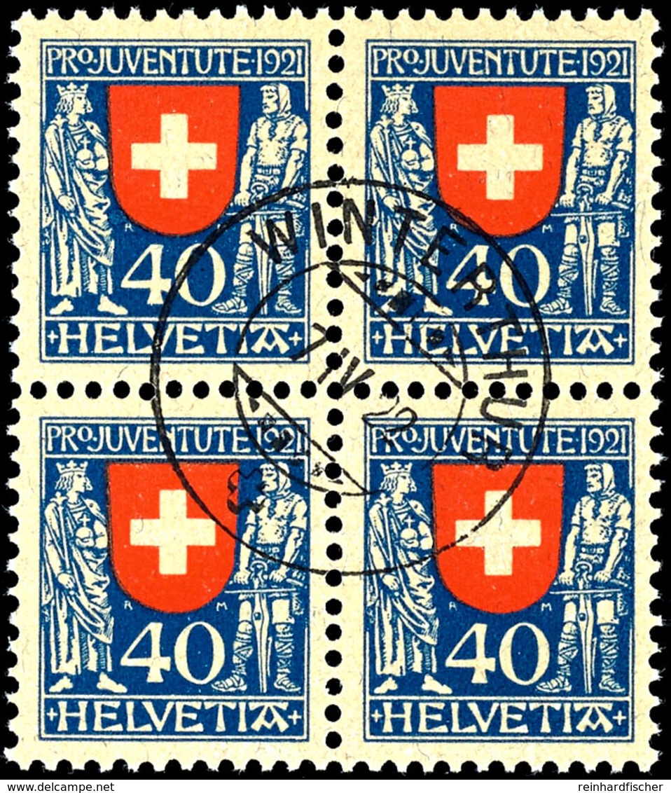 1921, 10 Rp. Bis 40 Rp. Pro Juventute, Viererblocksatz, Tadellos Gestempelt, Selten, Jeder Wert Fotoattest Marchand Bzw. - Altri & Non Classificati