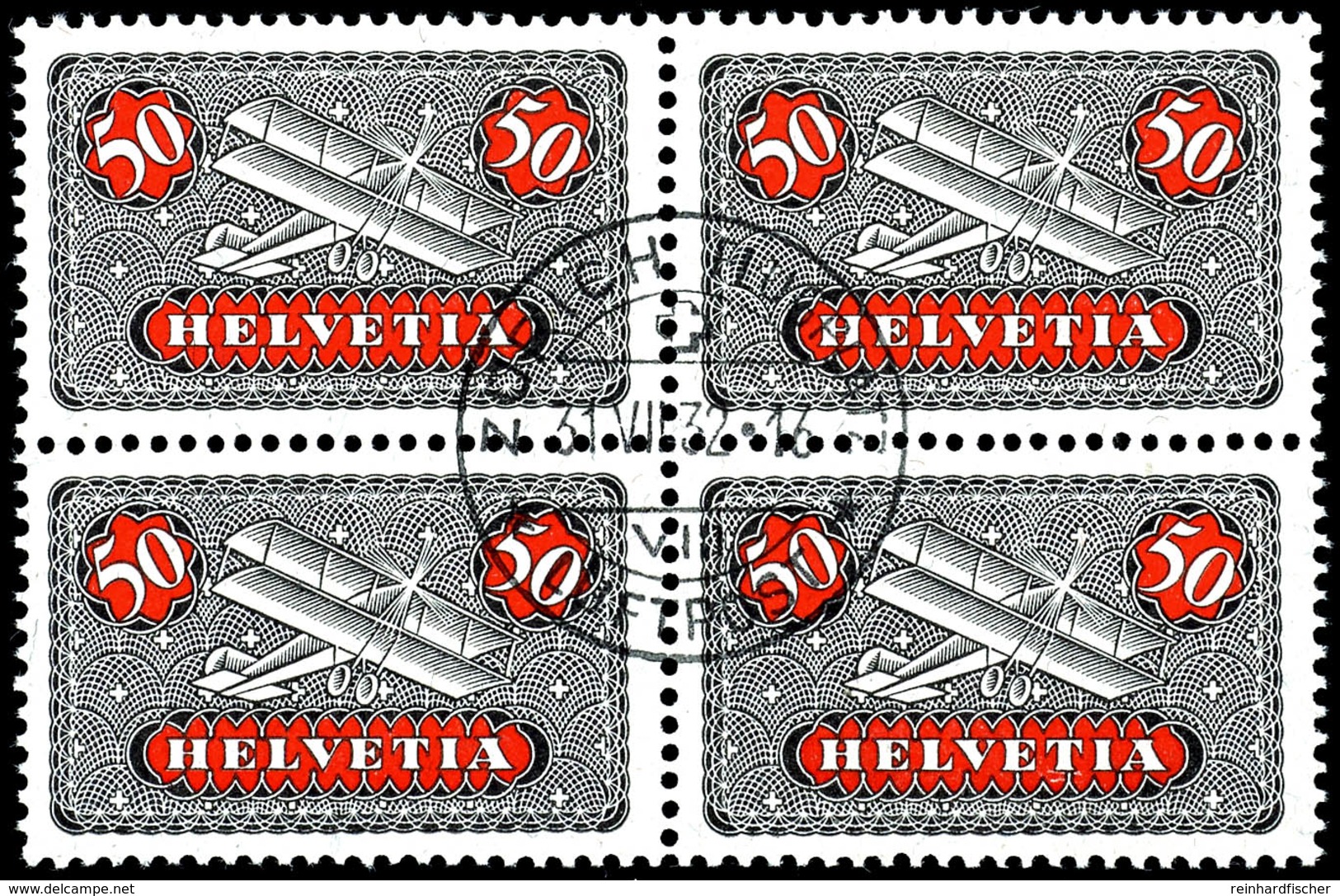 1923, 15 C. Bis 50 C. Flugpost, Kompletter Viererblock-Satz Mit 6 Werten, X-Papier, Tadellos Zentrisch Gestempelt, Mi. F - Other & Unclassified