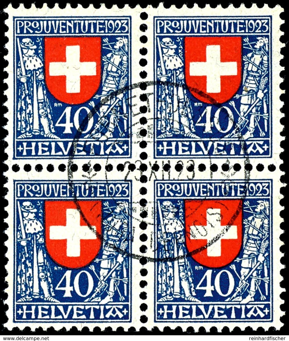 1923, 5 Rp. Bis 40 Rp. Pro Juventute, Viererblocksatz, Tadellos Gestempelt, Selten, Fotoattest Renggli: "in Sehr Guter E - Autres & Non Classés