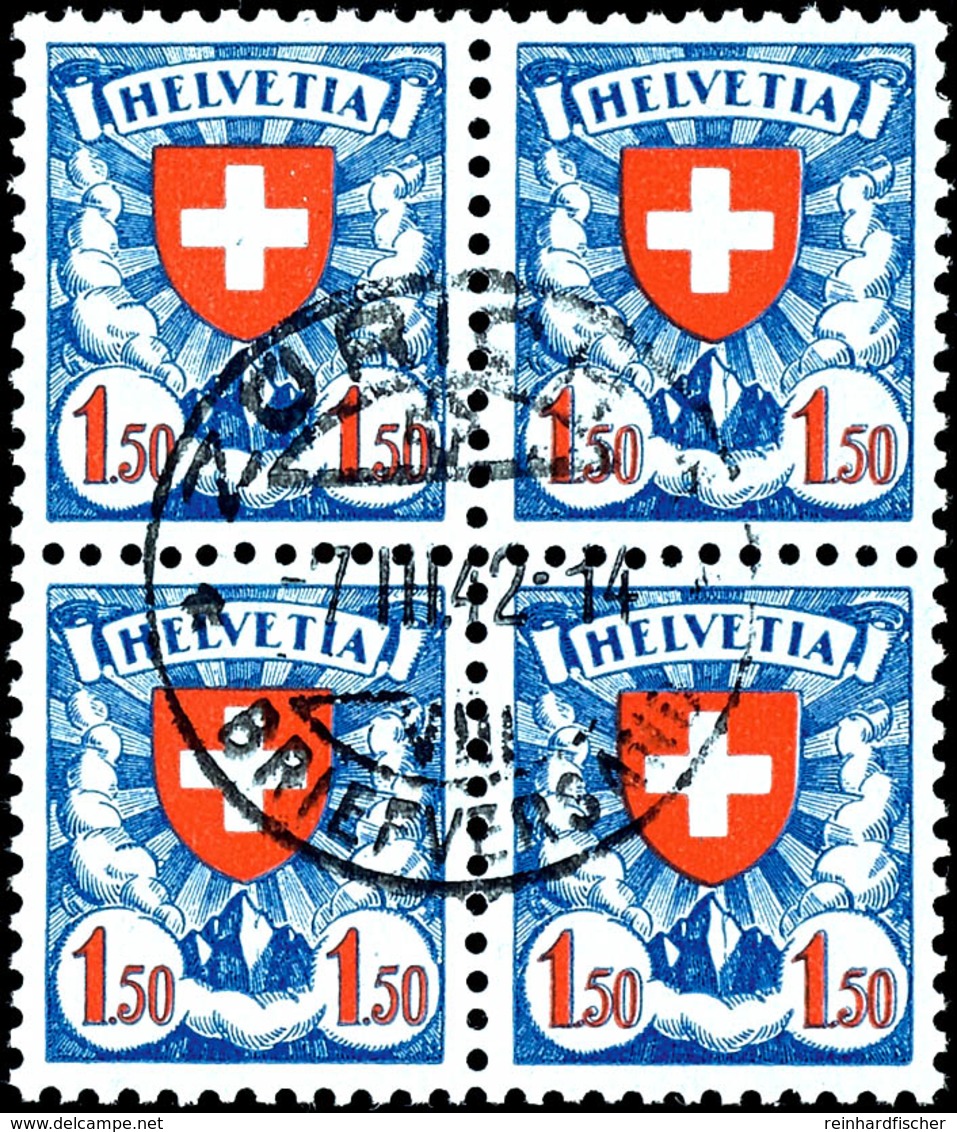 1924, 90 C. Bis 1,50 Fr. Wappen, Gestrichenes Faserpapier Mit Glatter Gummierung, Viererblocksatz, Zentrisch Gestempelt, - Other & Unclassified