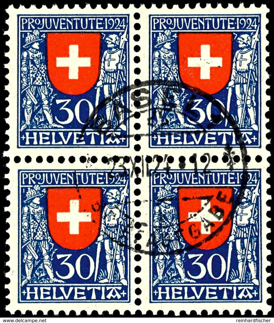 1924, 5 C. Bis 30 C. Pro Juventute, Viererblocksatz, Jeder Wert Zentrisch Gestempelt, Fotoattest Renggli AIEP: "in Sehr  - Altri & Non Classificati