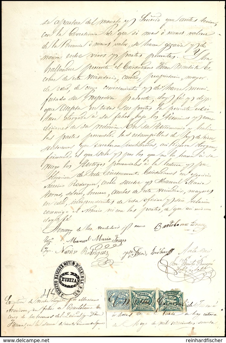 1868, 5 C. Wappen, Senkrechtes Paar Zusammen Mit 100 C. Wappen Mit Handschriftlicher Entwertung In Fiskalischer Verwendu - Bolivien