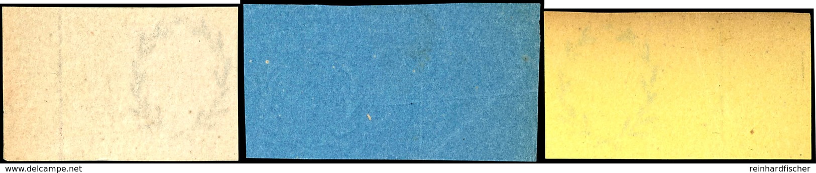 Das Originalpapier Der 1, 2 Und 3 Silbergroschen In Den Farben Mattrosa, Blau Und Gelb, Jeweils Vom Bogenrand Mit Wasser - Autres & Non Classés