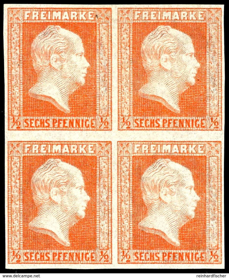 1/2 Sgr. Rotorange, Viererblock, Allseits Vollrandiges Und Farbfrisches Kabinettstück, Ungebraucht Mit Originalgummierun - Autres & Non Classés