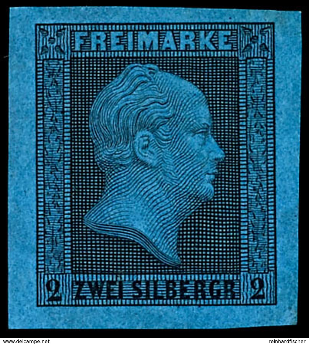 2 Sgr. Schwarz Auf Blau, Probedruck Als Einzelabzug Auf Pergamentartigem Papier Je 1,5  - 2,2 Mm Rand, Aus Dem Einzelabz - Other & Unclassified