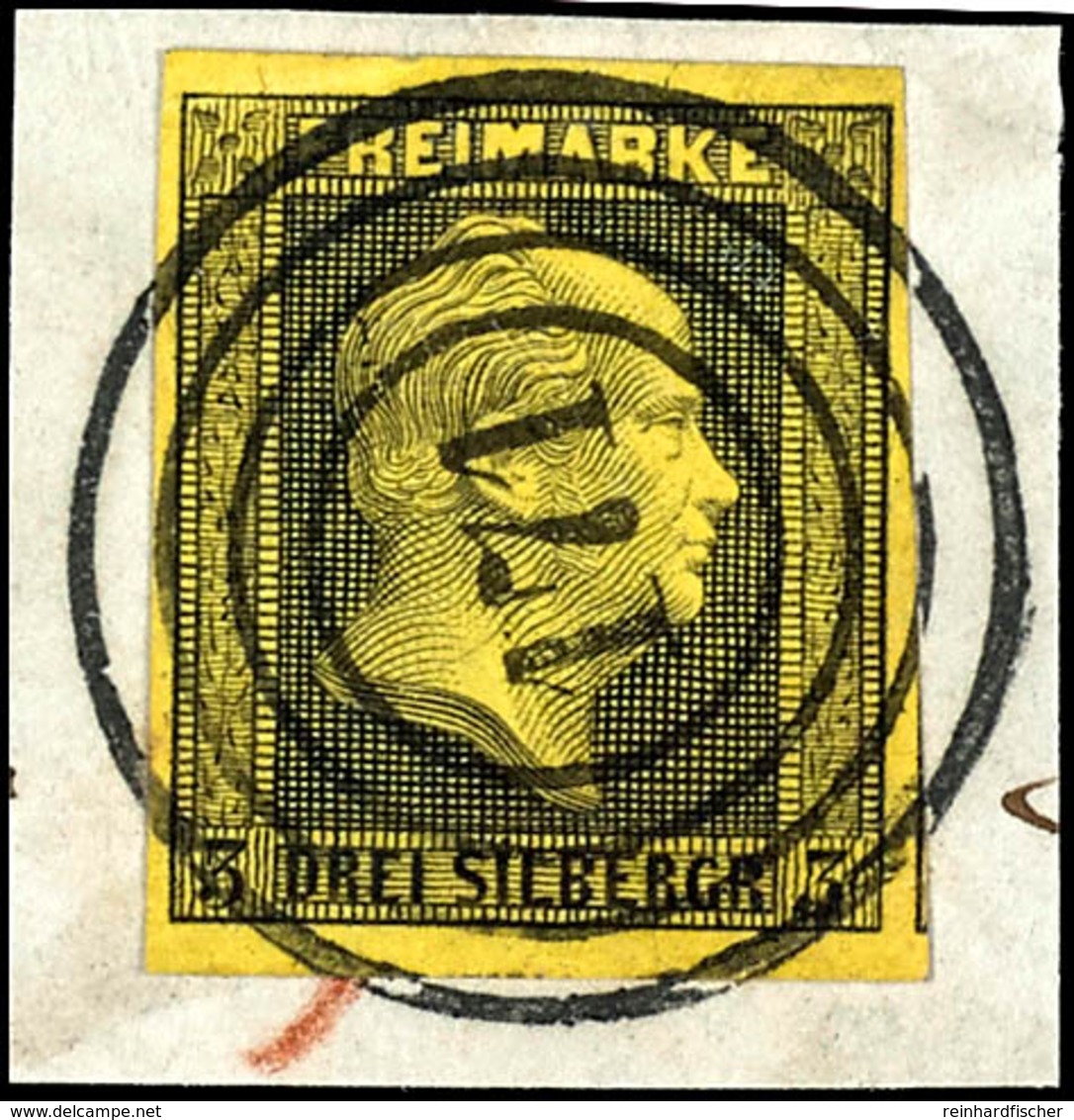 3 Sgr. Schwarz Auf Gelb, Vollrandiges Und Farbfrisches Luxusstück, Klar Gestempelt Mit Nummernstempel "171" - Dahlbruch  - Autres & Non Classés