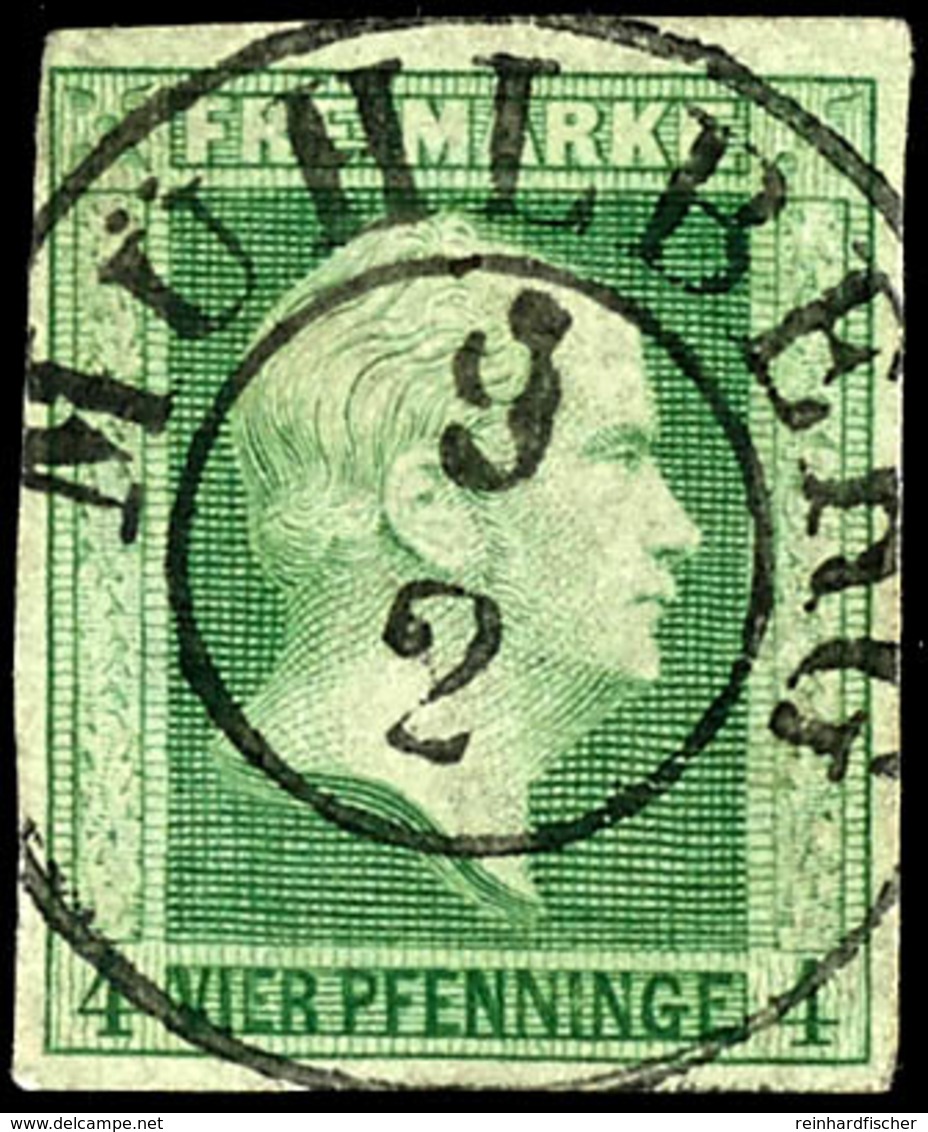 4 Pfennige Grün, Vollrandiges Und Farbfrisches Kabinettstück, Klar Zentrische Entwertung Durch Orts-K2 "Mühlberg 9 2" (R - Autres & Non Classés