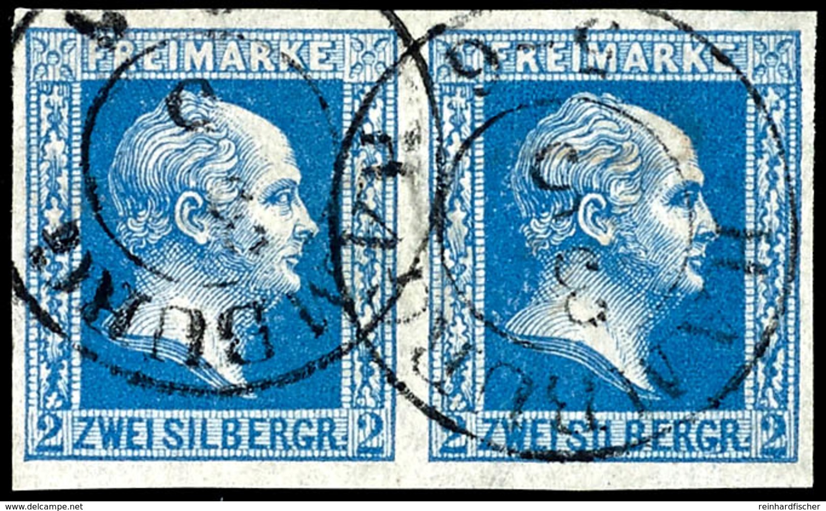 2 Sgr. Blau, Abart "dünnes Durchscheinendes Papier", Waagerechtes Paar, Allseits Vollrandiges Und Farbfrisches Luxusstüc - Autres & Non Classés