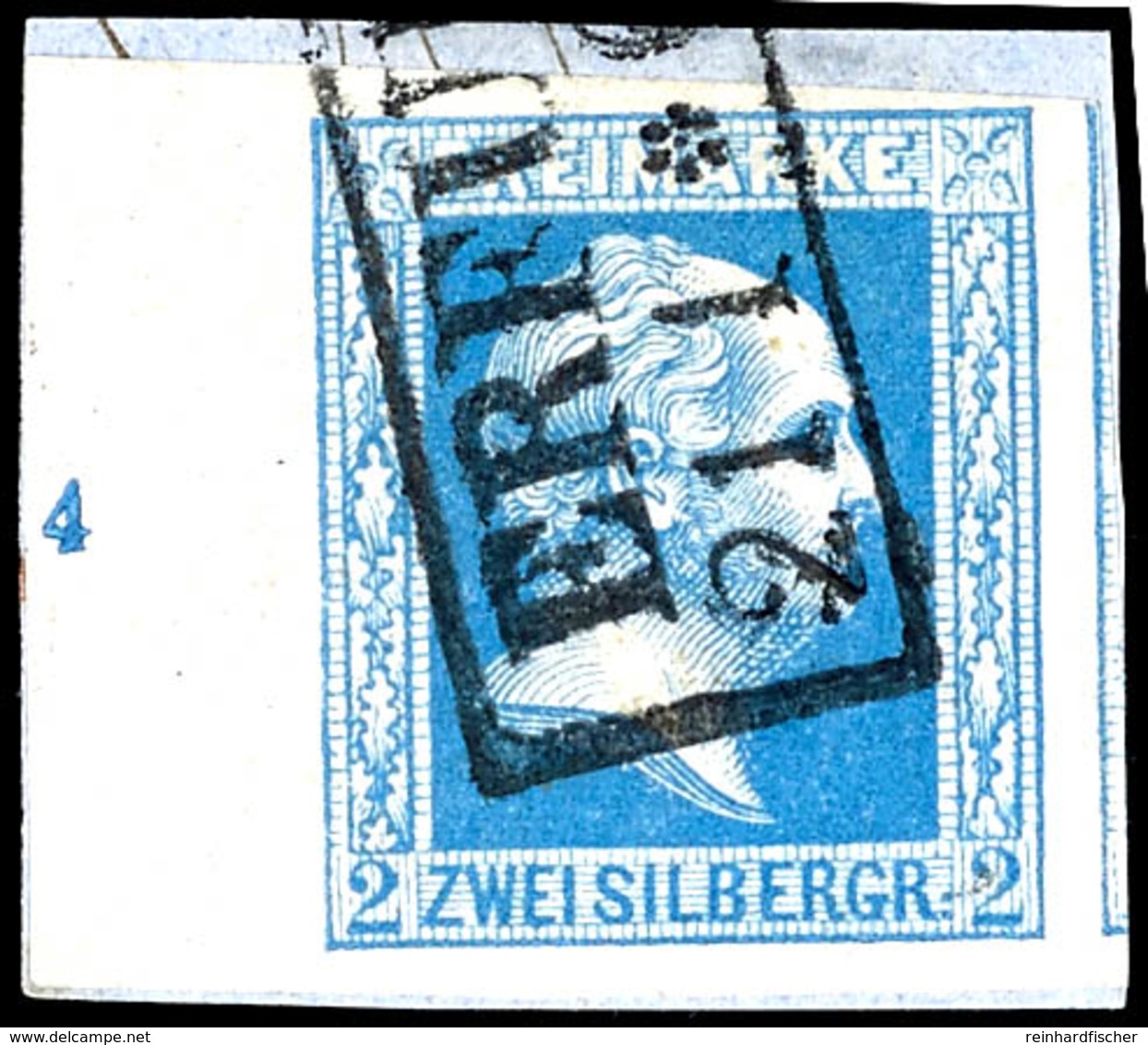 2 Sgr. Mattblau, Farbfrisches Und Allseits Vollrandiges Kabinettstück Vom Linken Bogenrand (8,5 Mm) Mit Reihenzahl "4",  - Other & Unclassified