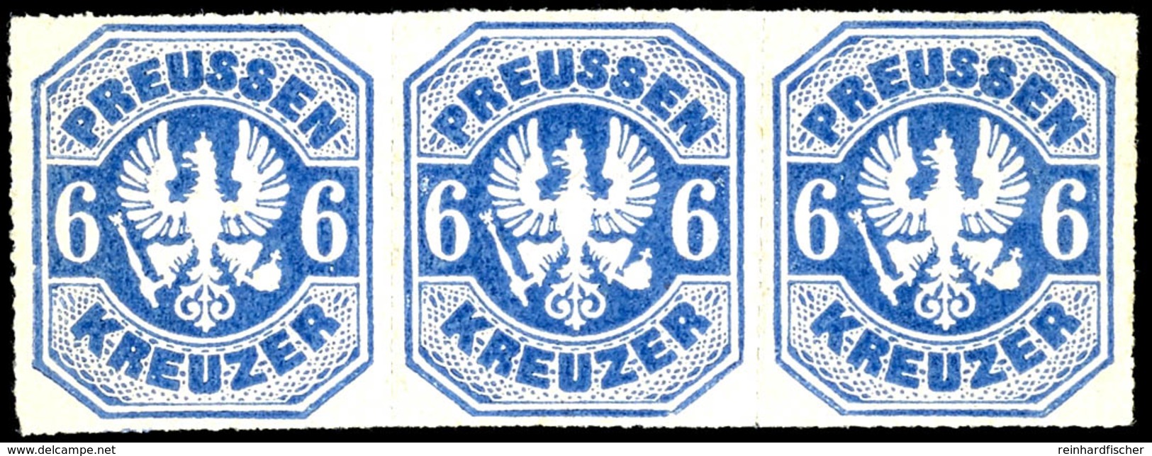 6 Kreuzer Ultramarin, Adler Im Achteck, Waagerechter Dreierstreifen, Postfrisches Kabinettstück Mit Tadellosem Durchstic - Altri & Non Classificati