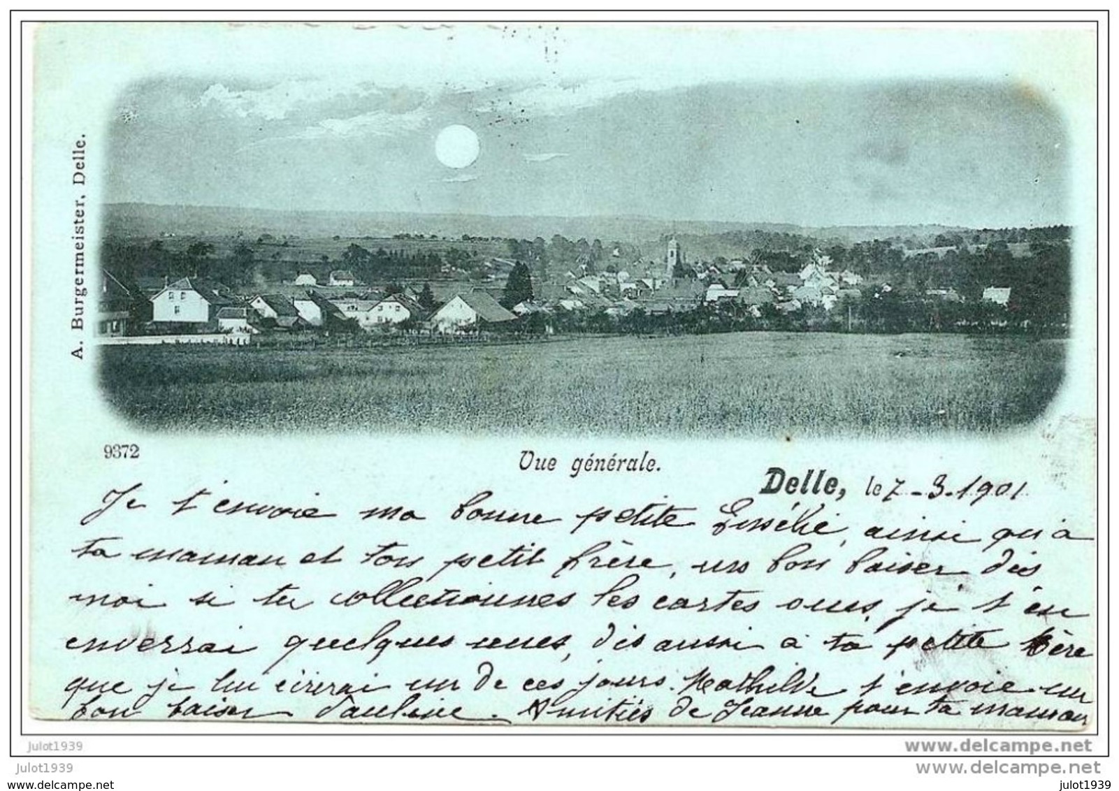 DELLE ..-- 90 . TERRITOIRE DE BELFORT ..-- Vue Générale . 1901 Vers CHARLEVILLE ( Melle Emilie COCHARD ) .. - Delle