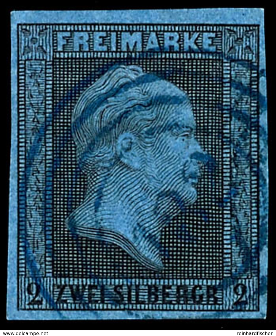 "182" - Bremen (Bremen), Klarer Abschlag In Blauer Stempelfarbe Auf Kabinettstück 2 Sgr. Schwarz Auf Blau, Auf Dieser Ma - Other & Unclassified