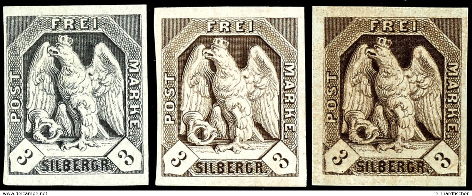 1880, Burger-Entwurf, Neudruck Von 1880, 3 Silbergroschen In Den Farben Schwärzlich, Bräunlich Bzw. Braun, Ungebraucht O - Sonstige & Ohne Zuordnung