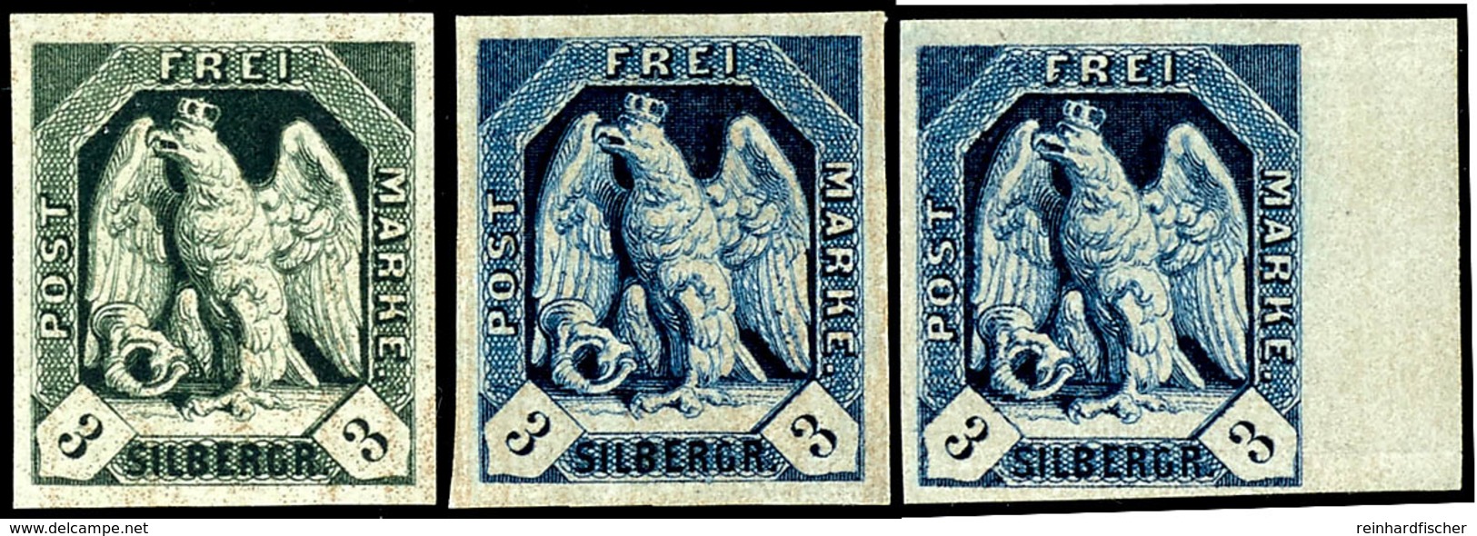 1880, Neudruck Des Burger-Entwurfs 3 Sgr. In Den Farben Grünlich Bzw. Blau Auf Weißem Papier, Tadellose Erhaltung, Ungeb - Other & Unclassified